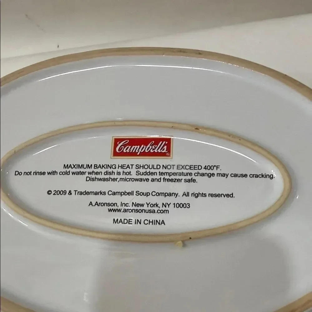 Campbell's 2009 White Green Bean Recipe Casserole Dish Bake Serve 9 3/4 In X 7